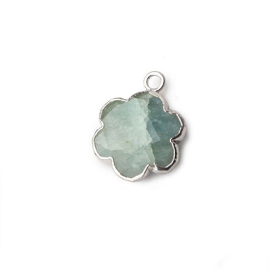 13mm Silver Leafed Milky Aquamarine Faceted Quatrafoil Focal Bead Pendant sold as 1 piece