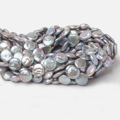 13mm Silver Peacock Coin Freshwater Pearls 16 inch 32 pieces A