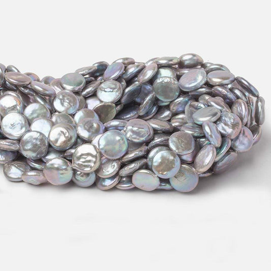 13mm Silver Peacock Coin Freshwater Pearls 16 inch 32 pieces A