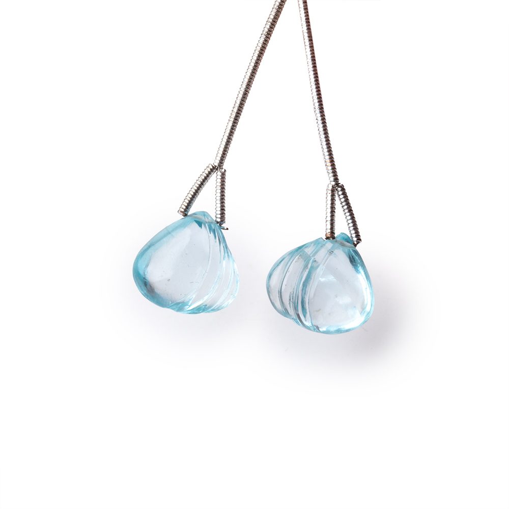 13mm Sky Blue Topaz Carved Heart Set of 2 Focal Beads