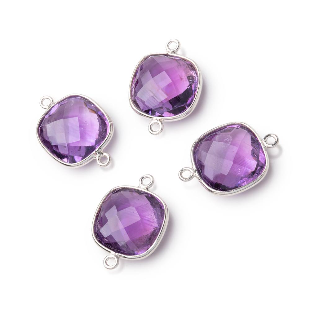 13mm Sterling Silver Bezel Amethyst Faceted Cushion Connector 1 piece