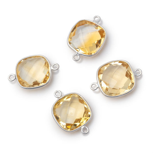 13mm Sterling Silver Bezel Citrine Faceted Cushion Connector 1 piece