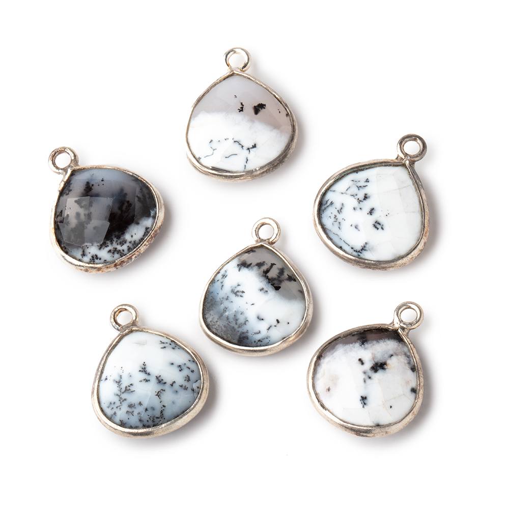 13mm Sterling Silver Bezel Dendritic Opal Faceted Heart Pendant 1 piece