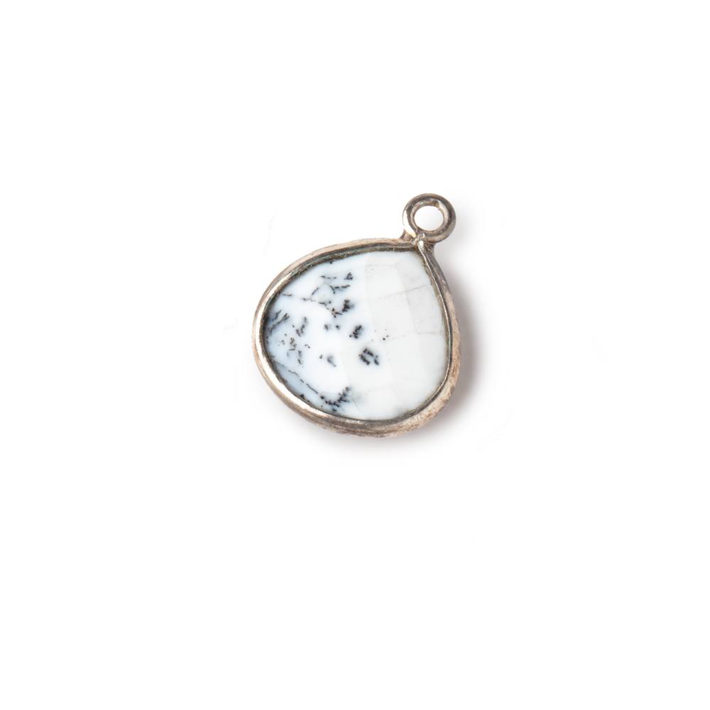 13mm Sterling Silver Bezel Dendritic Opal Faceted Heart Pendant 1 piece