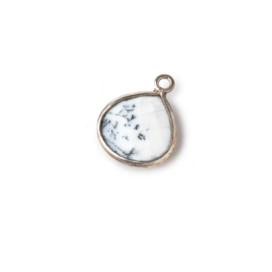 13mm Sterling Silver Bezel Dendritic Opal Faceted Heart Pendant 1 piece