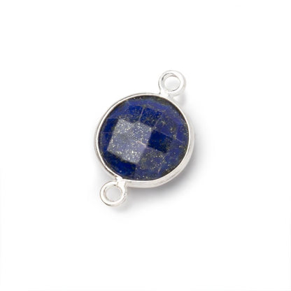 13mm Sterling Silver Bezel Lapis Lazuli Faceted Coin Connector 1 piece