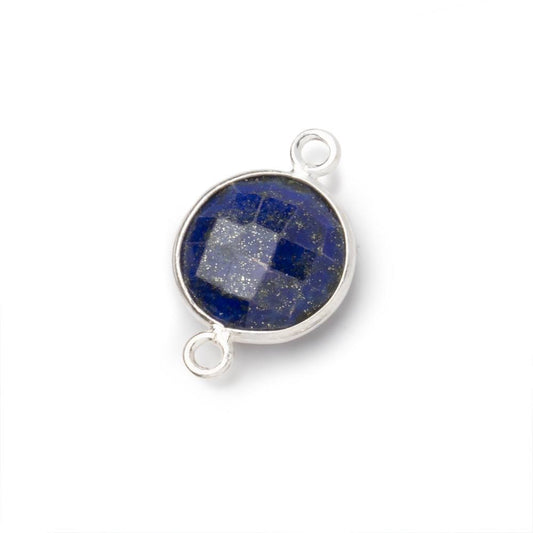 13mm Sterling Silver Bezel Lapis Lazuli Faceted Coin Connector 1 piece