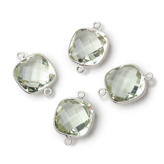 13mm Sterling Silver Bezel Prasiolite Faceted Cushion Connector 1 piece