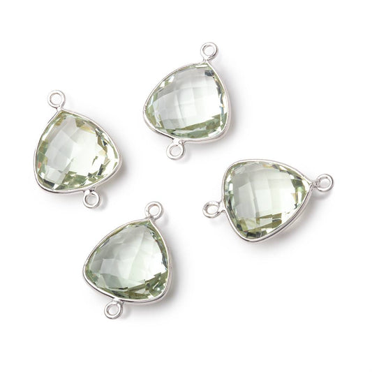 13mm Sterling Silver Bezel Prasiolite Faceted Triangle Connector 1 piece