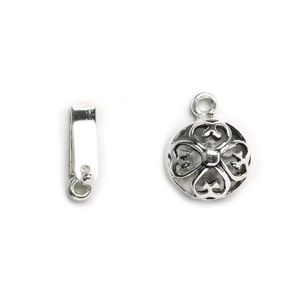 13mm Sterling Silver Box Clasp Heart Clover Coin Design 1 piece
