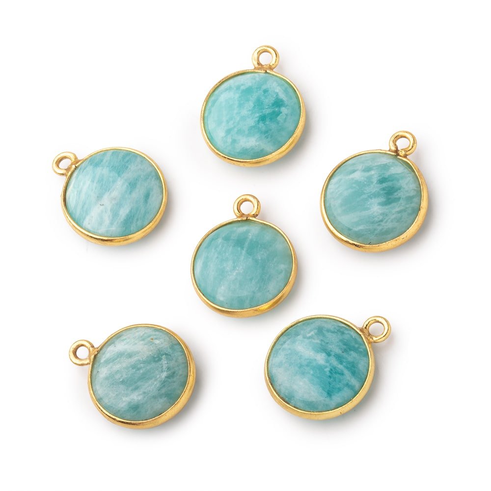 15mm Vermeil Bezel Amazonite Plain Coin Pendant 1 Focal Bead