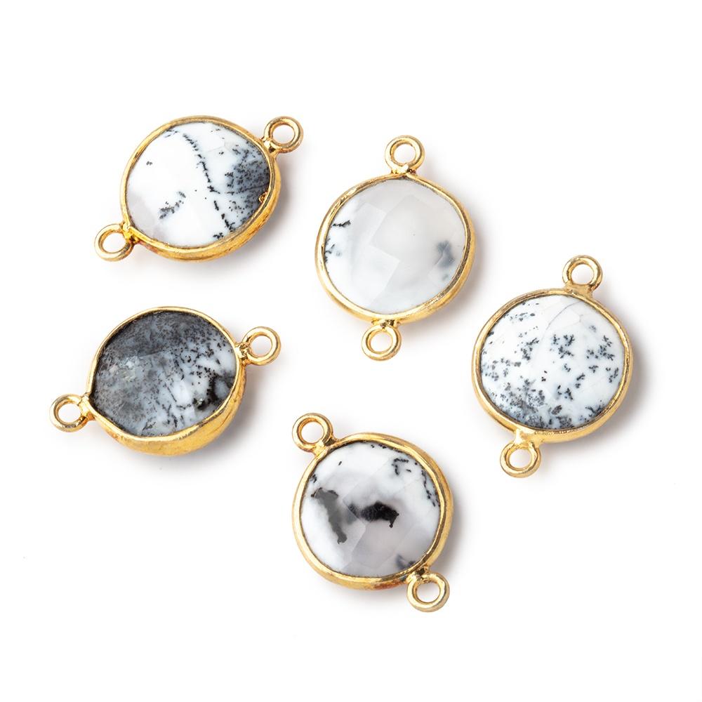 13mm Vermeil Bezel Dendritic Opal Faceted Coin Connector 1 piece