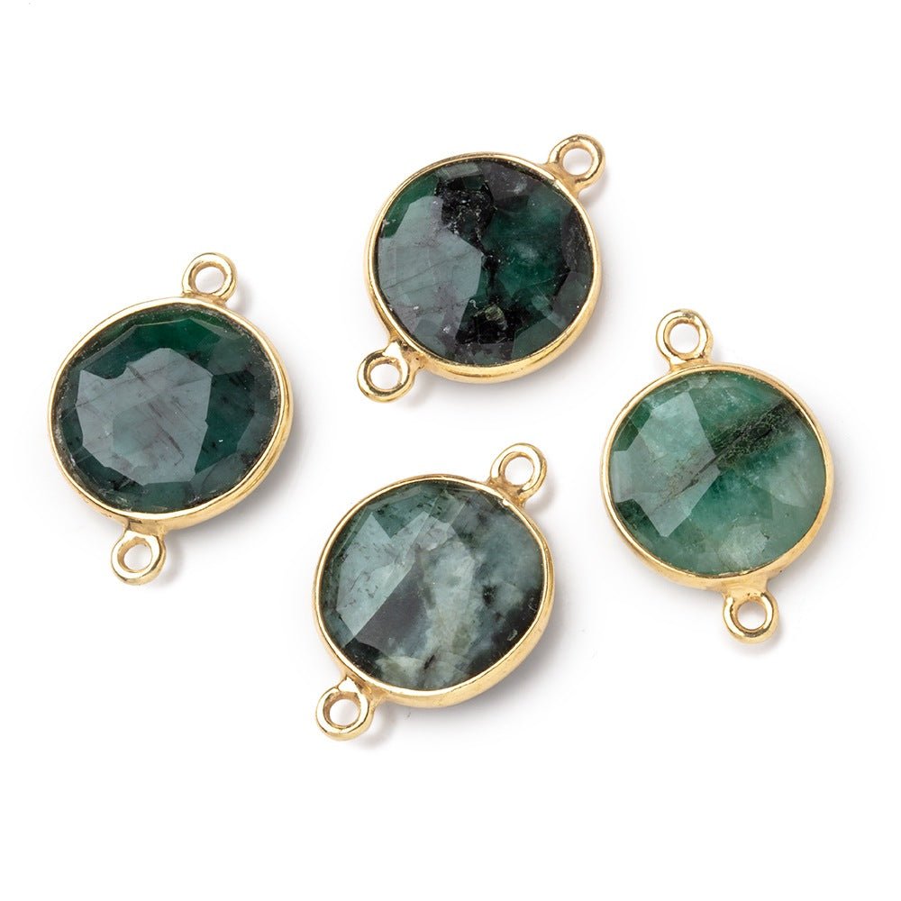 13mm Vermeil Bezel Emerald Faceted Coin Connector 1 piece