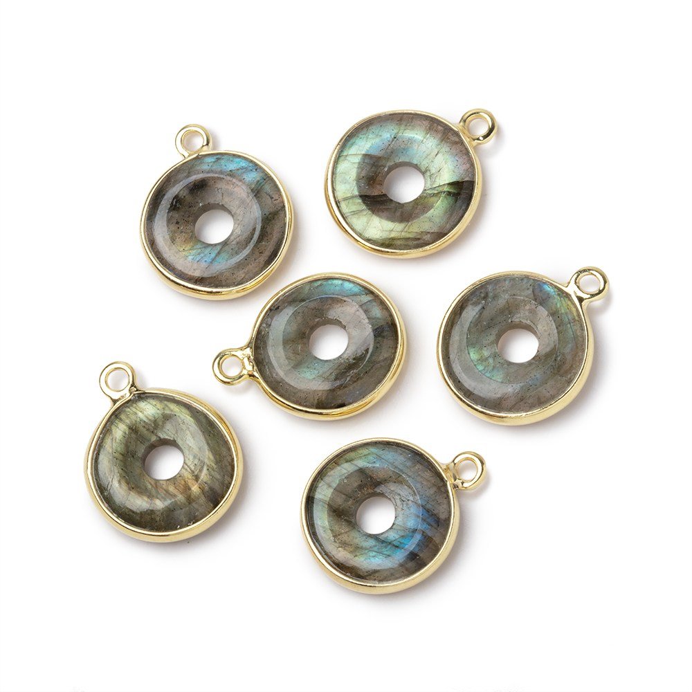 13mm Vermeil Bezel Labradorite Coin with Void Pendant 1 piece