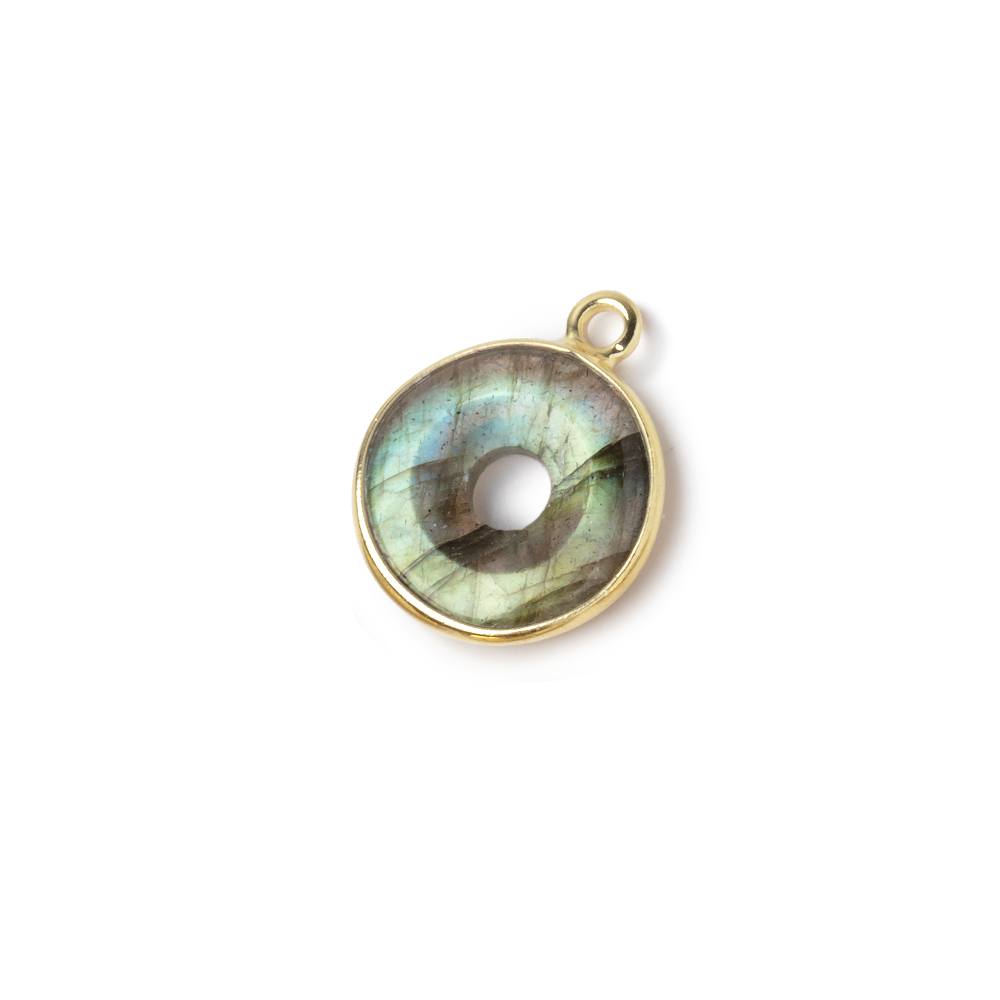 13mm Vermeil Bezel Labradorite Coin with Void Pendant 1 piece