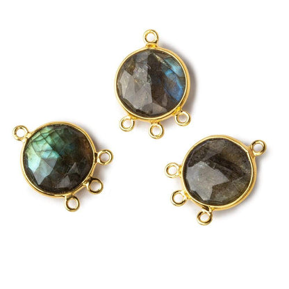 13mm Vermeil Bezel Labradorite faceted coin 3 ring Connector 1 focal bead
