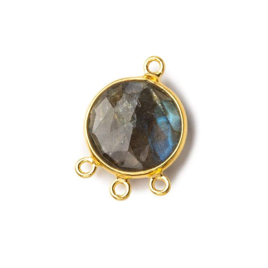 13mm Vermeil Bezel Labradorite faceted coin 3 ring Connector 1 focal bead