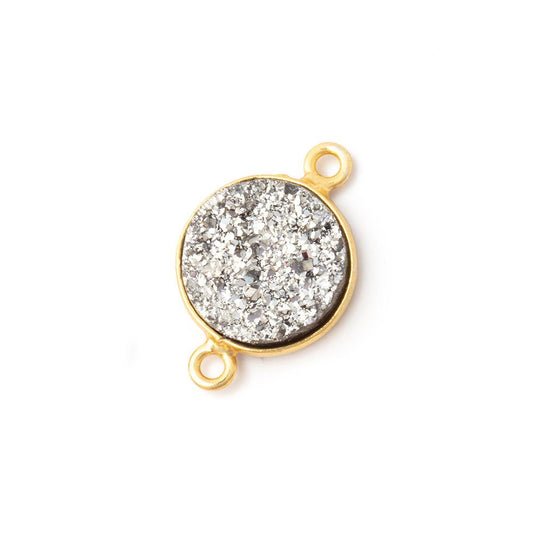 13mm Vermeil Bezel Metallic Silver Drusy Coin Connector 1 piece