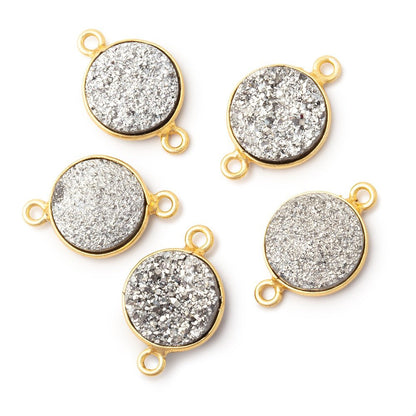 13mm Vermeil Bezel Metallic Silver Drusy Coin Connector 1 piece