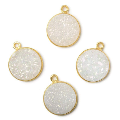 13mm Vermeil Bezel Mystic Pearl White Drusy Coin Pendant 1 piece