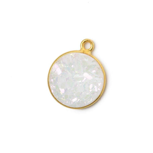 13mm Vermeil Bezel Mystic Pearl White Drusy Coin Pendant 1 piece