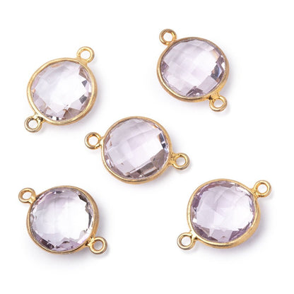 13mm Vermeil Bezel Pink Amethyst Faceted Coin Connector 1 piece