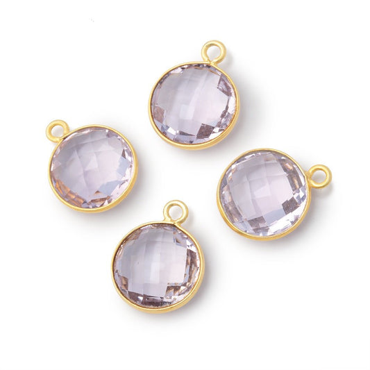13mm Vermeil Bezel Pink Amethyst Faceted Coin Pendant 1 piece