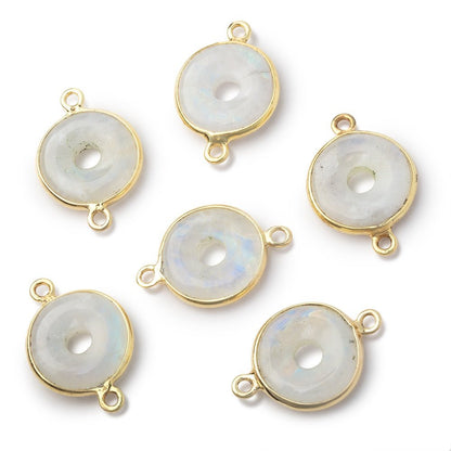 13mm Vermeil Bezel Rainbow Moonstone Coin with Void Connector 1 piece