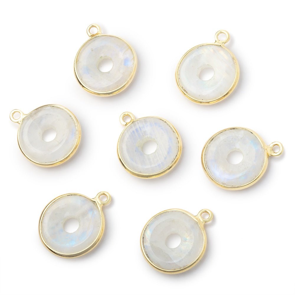 13mm Vermeil Bezel Rainbow Moonstone Coin with Void Pendant 1 piece