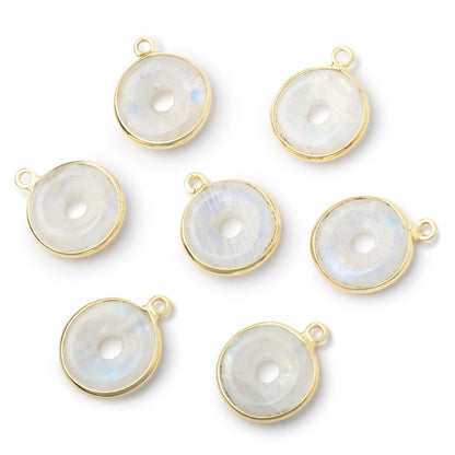 13mm Vermeil Bezel Rainbow Moonstone Coin with Void Pendant 1 piece