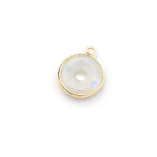 13mm Vermeil Bezel Rainbow Moonstone Coin with Void Pendant 1 piece