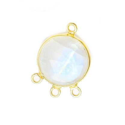 13mm Vermeil Bezel Rainbow Moonstone Faceted Coin 3 ring Connector 1 piece