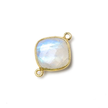 13mm Vermeil Bezel Rainbow Moonstone faceted cushion Connector 1 piece