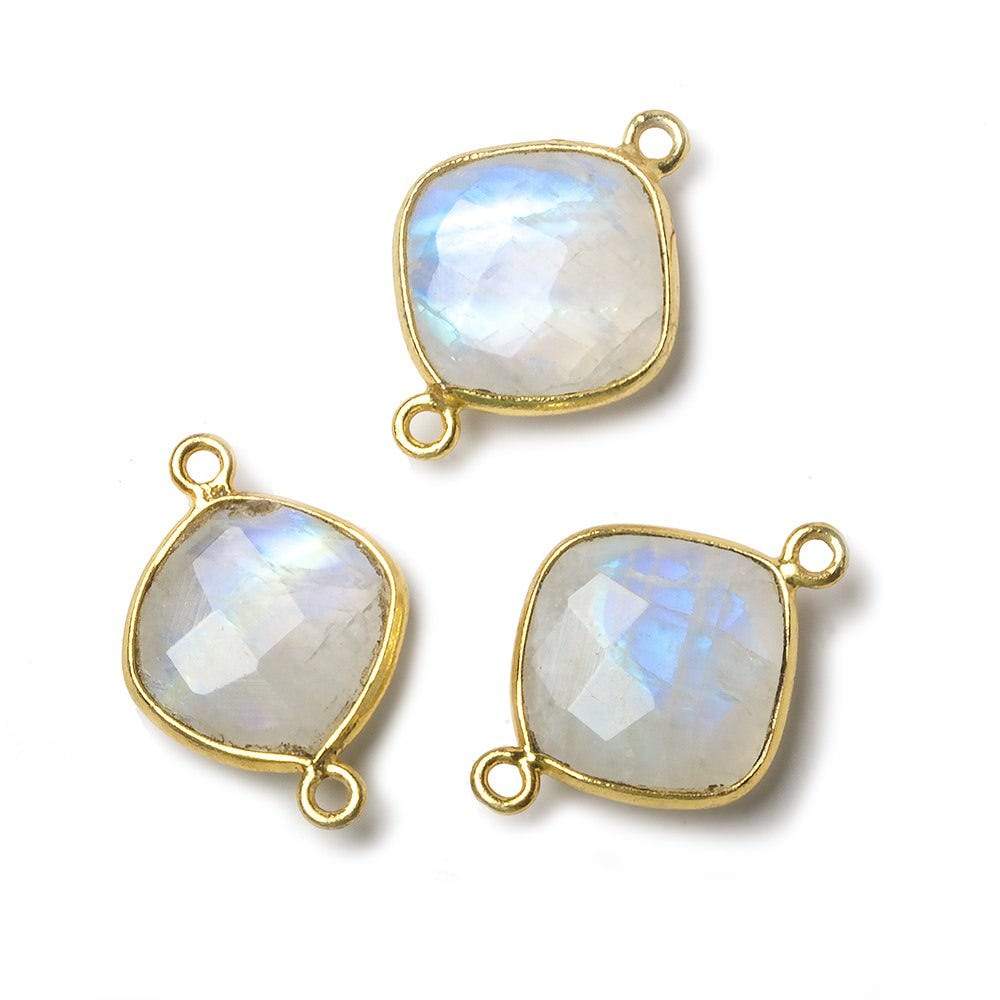13mm Vermeil Bezel Rainbow Moonstone faceted cushion Connector 1 piece