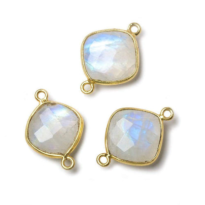13mm Vermeil Bezel Rainbow Moonstone faceted cushion Connector 1 piece