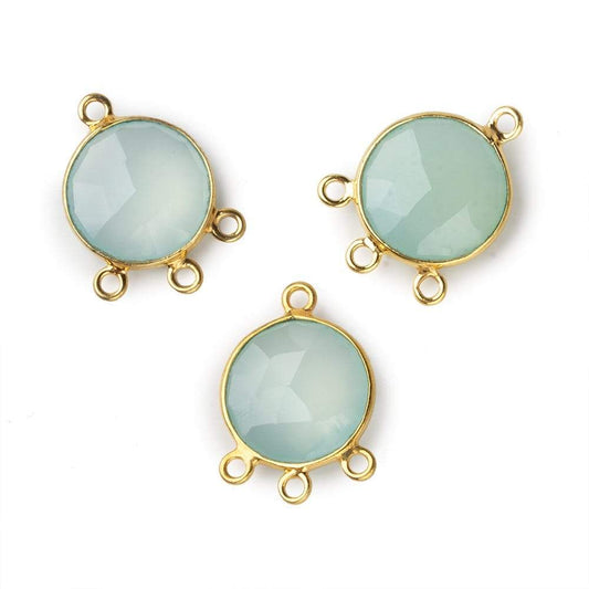 13mm Vermeil Bezel Seafoam Green Chalcedony faceted coin 3 ring Connector 1 focal bead