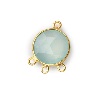13mm Vermeil Bezel Seafoam Green Chalcedony faceted coin 3 ring Connector 1 focal bead
