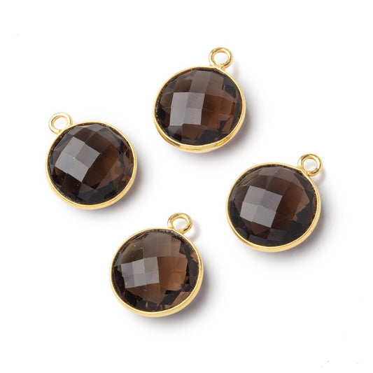 13mm Vermeil Bezel Smoky Quartz Faceted Coin Pendant 1 piece