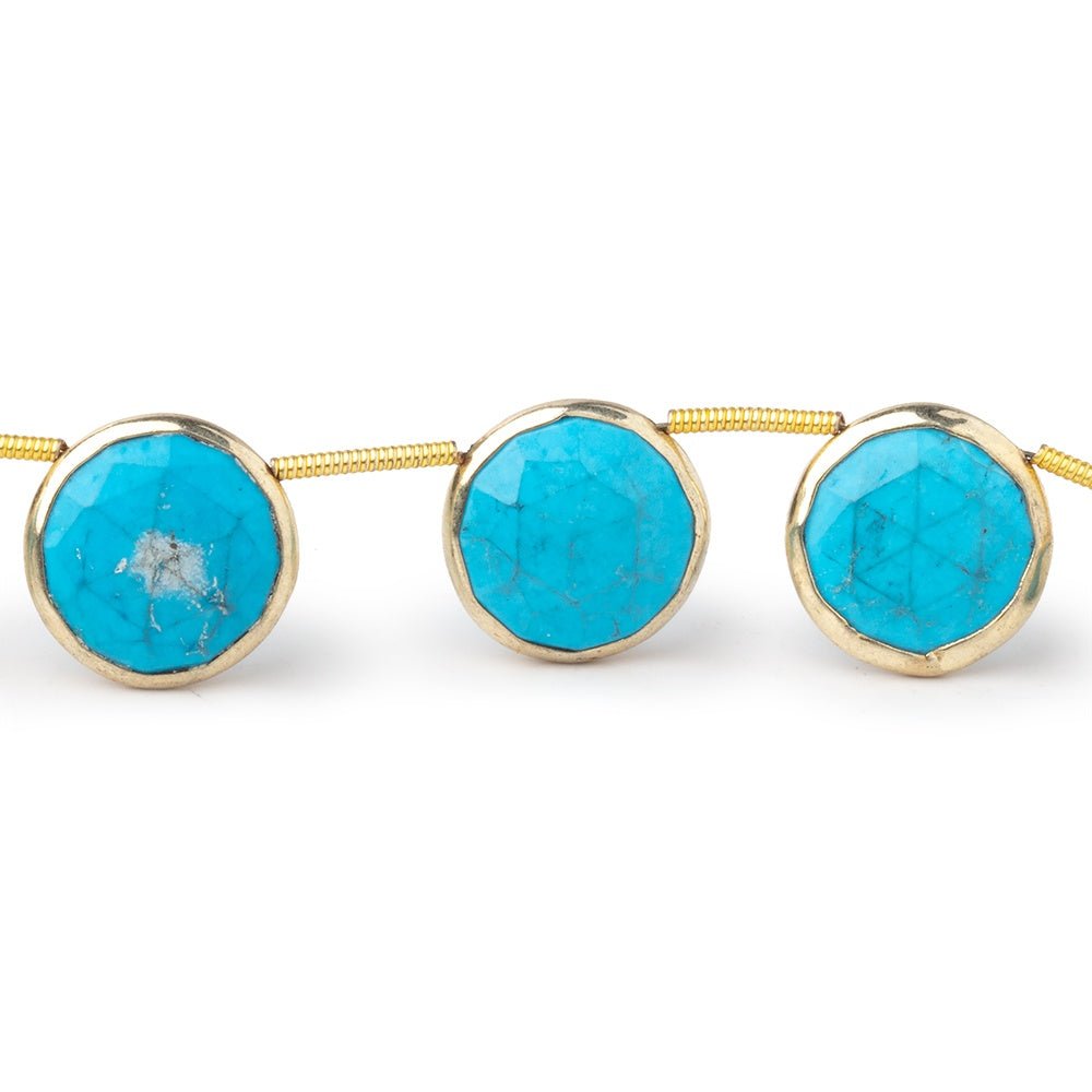 13mm Vermeil Bezel Turquoise Howlite Top Drilled Coins 6 inch 8 Beads