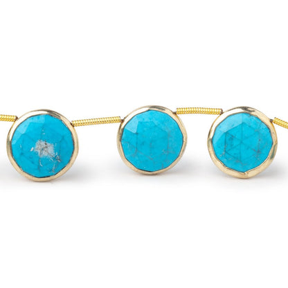 13mm Vermeil Bezel Turquoise Howlite Top Drilled Coins 6 inch 8 Beads