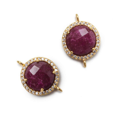 13mm Vermeil Bezel White CZ and Ruby Coin Connector 1 focal bead