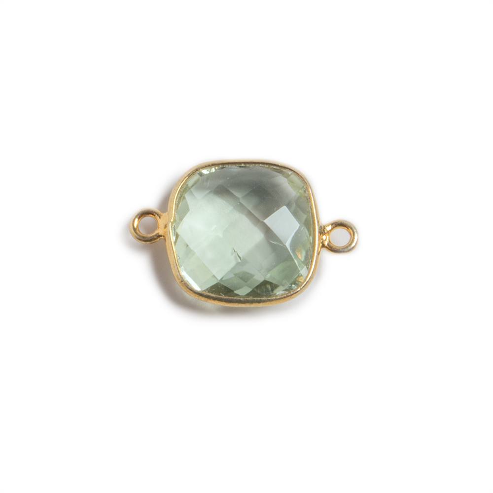13mm Vermeil Bezeled Prasiolite faceted square Connector Focal 1 piece
