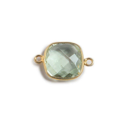 13mm Vermeil Bezeled Prasiolite faceted square Connector Focal 1 piece
