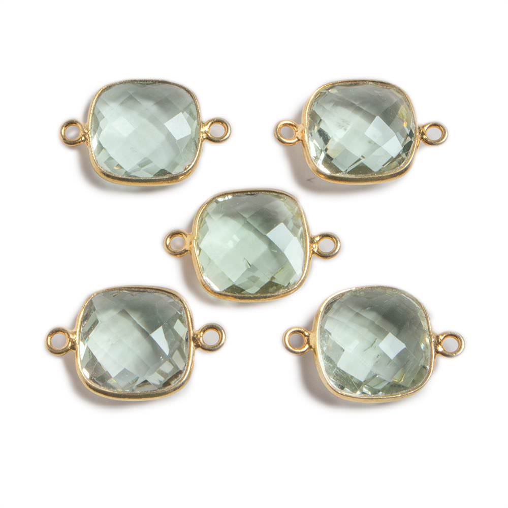 13mm Vermeil Bezeled Prasiolite faceted square Connector Focal 1 piece