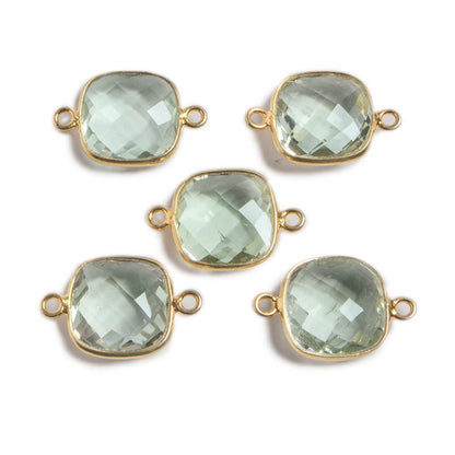 13mm Vermeil Bezeled Prasiolite faceted square Connector Focal 1 piece