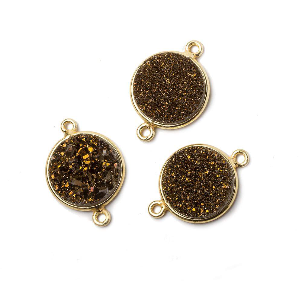 14mm Vermeil Bezeled Metallic Bronze Drusy Coin Connector 1 piece