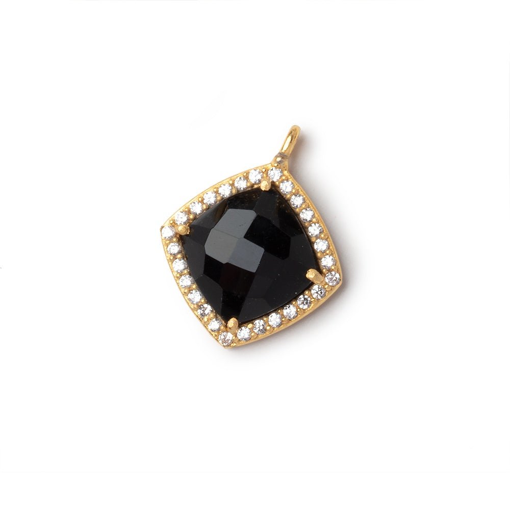13mm Vermeil CZ Bezel Black Chalcedony Cushion Pendant 1 piece