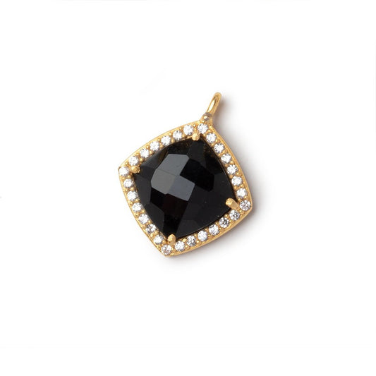 13mm Vermeil CZ Bezel Black Chalcedony Cushion Pendant 1 piece