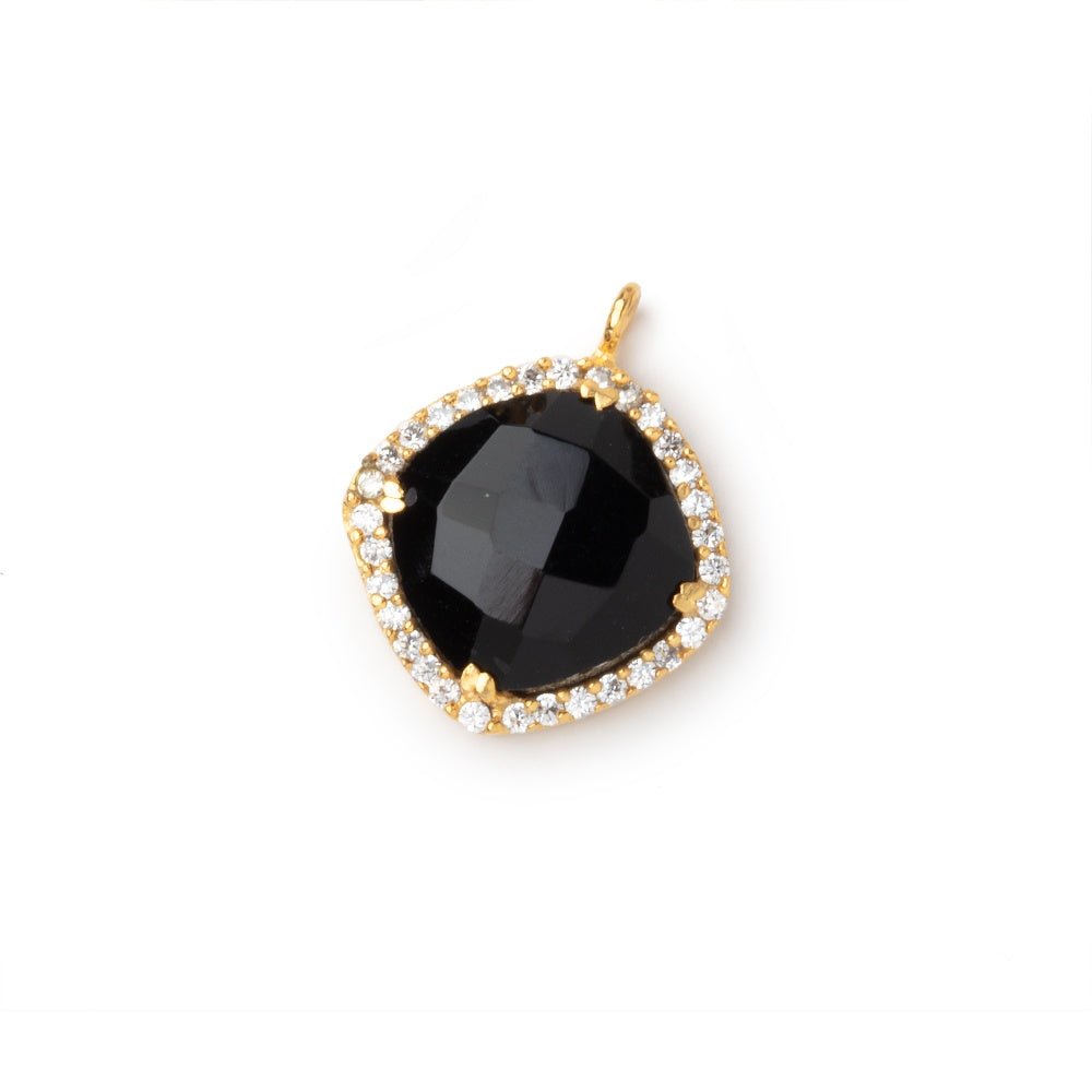13mm Vermeil CZ Bezel Black Chalcedony Faceted Cushion Pendant 1 Focal