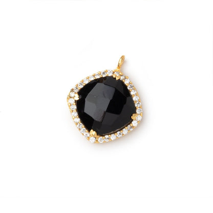 13mm Vermeil CZ Bezel Black Chalcedony Faceted Cushion Pendant 1 Focal